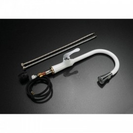 Single Lever Kitchen Faucet With Spray In Painted Brass White