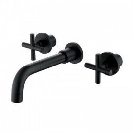 Mechanical Bathtub Mixer Black Brass 3 Holes 2 Handles For Bathroom