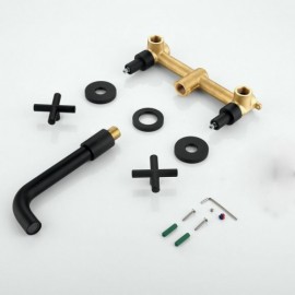 Mechanical Bathtub Mixer Black Brass 3 Holes 2 Handles For Bathroom