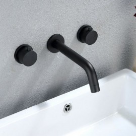 Black Copper Bathroom Tub Faucet 2 Handles 3 Holes