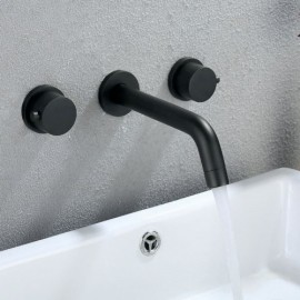 Black Copper Bathroom Tub Faucet 2 Handles 3 Holes
