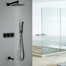 Recessed Shower Faucet With Black Copper Hand Shower For 6-Hole Bathroom