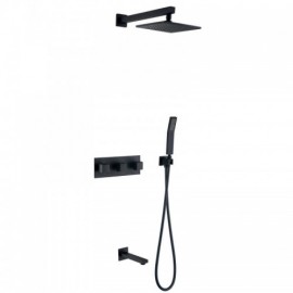 Recessed Shower Faucet With Black Copper Hand Shower For 6-Hole Bathroom