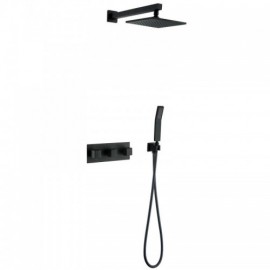 Shower Faucet With Black Copper Hand Shower For 5-Hole Bathroom