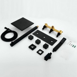 Shower Faucet With Black Copper Hand Shower For 5-Hole Bathroom