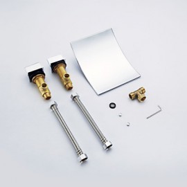 Wall Mounted Two Handles Three Holes in Chrome Bathroom Sink Tap