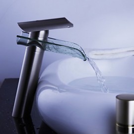 Vessel Single Handle One Hole in Nickel Brushed Bathroom Sink Tap