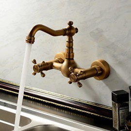 Wall Mounted Two Handles Two Holes with Antique Brass Kitchen Tap