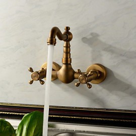 Wall Mounted Two Handles Two Holes with Antique Brass Kitchen Tap