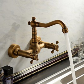 Wall Mounted Two Handles Two Holes with Antique Brass Kitchen Tap