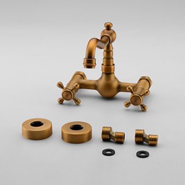 Wall Mounted Two Handles Two Holes with Antique Brass Kitchen Tap
