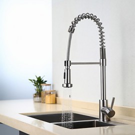 Kitchen Tap Contemporary Pullout Spray Stainless Steel Spring Nickel Brushed Finish Single Handle