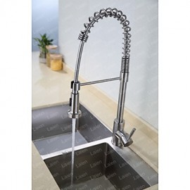 Kitchen Tap Contemporary Pullout Spray Stainless Steel Spring Nickel Brushed Finish Single Handle
