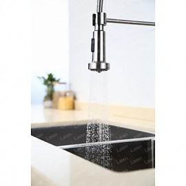 Kitchen Tap Contemporary Pullout Spray Stainless Steel Spring Nickel Brushed Finish Single Handle
