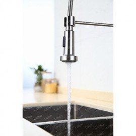 Kitchen Tap Contemporary Pullout Spray Stainless Steel Spring Nickel Brushed Finish Single Handle
