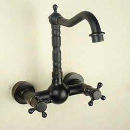 Wall Mounted Two Handles Two Holes with Antique Copper Kitchen Tap