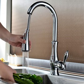 Traditional Chrome Finish One Hole Single Handle Deck Mounted Rotatable Pullout Spray Kitchen Tap