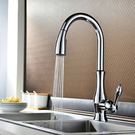 Traditional Chrome Finish One Hole Single Handle Deck Mounted Rotatable Pullout Spray Kitchen Tap