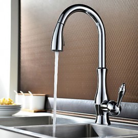 Traditional Chrome Finish One Hole Single Handle Deck Mounted Rotatable Pullout Spray Kitchen Tap