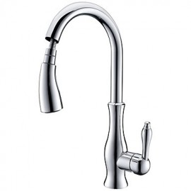 Traditional Chrome Finish One Hole Single Handle Deck Mounted Rotatable Pullout Spray Kitchen Tap