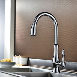 Traditional Chrome Finish One Hole Single Handle Deck Mounted Rotatable Pullout Spray Kitchen Tap