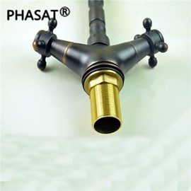 Deck Mounted Two Handles One Hole with Oil-rubbed Bronze Kitchen Tap