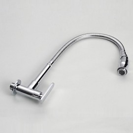Wall Type Arbitrary Rotating Chrome Plated Brass Kitchen Sink Tap - Silver