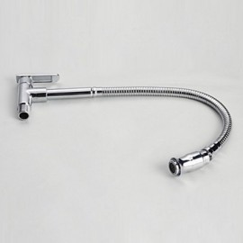 Wall Type Arbitrary Rotating Chrome Plated Brass Kitchen Sink Tap - Silver