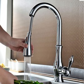 Contemporary Chrome Finish One Hole Single Handle Pull-down Kitchen Tap