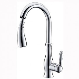 Contemporary Chrome Finish One Hole Single Handle Pull-down Kitchen Tap