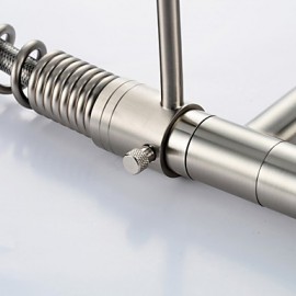 Personalized Contemporary Kitchen Tap Nickel Brushed Finish Single Handle LED Pull-out spout