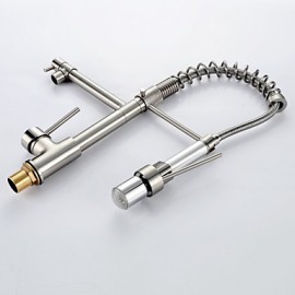 Personalized Contemporary Kitchen Tap Nickel Brushed Finish Single Handle LED Pull-out spout