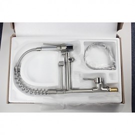 Led Light Solid Brass Nickel Brushed Deck Mounted Pull Down Kitchen Tap With Two Spray