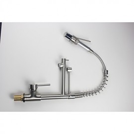 Led Light Solid Brass Nickel Brushed Deck Mounted Pull Down Kitchen Tap With Two Spray