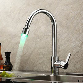 Contemporary Kitchen Tap LED / Pullout Spray Chrome One Hole