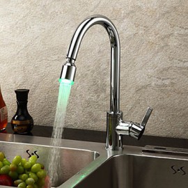 Contemporary Kitchen Tap LED / Pullout Spray Chrome One Hole