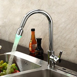 Contemporary Kitchen Tap LED / Pullout Spray Chrome One Hole