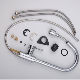 Contemporary Kitchen Tap LED / Pullout Spray Chrome One Hole