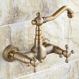 Wall Mounted Two Handles Two Holes with Antique Brass Kitchen Tap