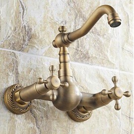 Wall Mounted Two Handles Two Holes with Antique Brass Kitchen Tap
