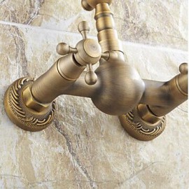 Wall Mounted Two Handles Two Holes with Antique Brass Kitchen Tap