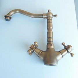 Deck Mounted Two Handles One Hole with Antique Brass Kitchen Tap