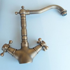 Deck Mounted Two Handles One Hole with Antique Brass Kitchen Tap