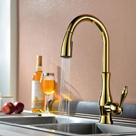 Traditional Ti-PVD Finish One Hole Single Handle Deck Mounted Rotatable Pullout Spray Kitchen Tap