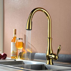 Contemporary Ti-PVD One Hole Single Handle Pull-down Kitchen Tap