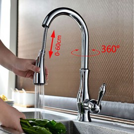 Traditional Chrome Finish One Hole Single Handle Deck Mounted Rotatable Pullout Spray Kitchen Tap