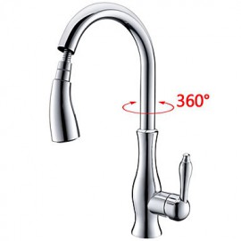 Traditional Chrome Finish One Hole Single Handle Deck Mounted Rotatable Pullout Spray Kitchen Tap