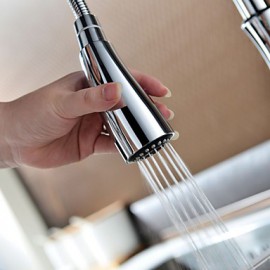 Traditional Chrome Finish One Hole Single Handle Deck Mounted Rotatable Pullout Spray Kitchen Tap