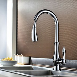Traditional Chrome Finish One Hole Single Handle Deck Mounted Rotatable Pullout Spray Kitchen Tap