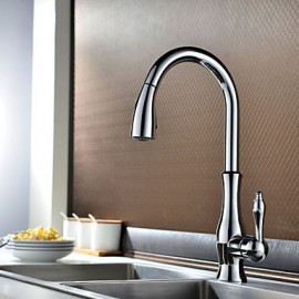 Traditional Chrome Finish One Hole Single Handle Deck Mounted Rotatable Pullout Spray Kitchen Tap